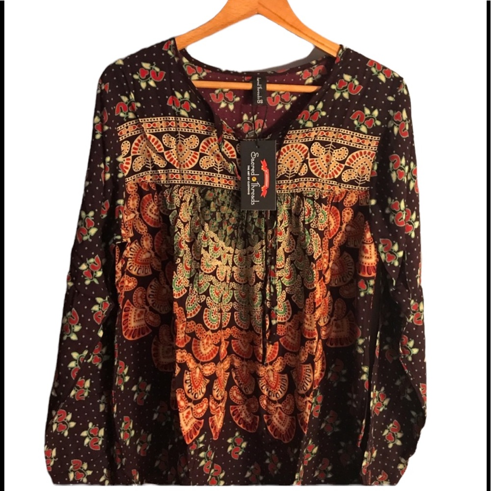 NWT. Sacred Threads Blouse Onesize. 219676. GR/PK - Picture 3 of 5